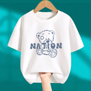 小熊儿童夏装短袖T恤2024年夏季新款女童男童纯棉中大童白色童装