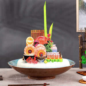 高端三文鱼刺身盘冰盘干冰餐具摆盘盘子鱼生刺生专用海鲜姿造拼盘