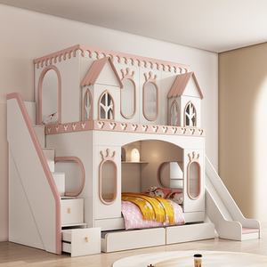 优漫居梦幻城堡公主床儿童上下床女孩卧室双层床树洞实木高低床铺