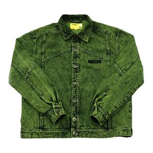 fake indeed绿色牛仔丹宁夹克重磅水洗渐变设计个性休闲夹克外套