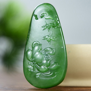 新疆和田玉碧玉莲花蜻蜓挂件吊坠冰清玉洁挂饰饱满光泽10克带证书