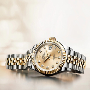 sarwoo商沃正品进口机芯手表男机械表全自动金色防水日历商务水钻