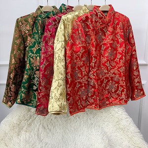 织锦缎旗袍上衣长袖