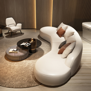 设计师半圆异形沙发环形轻奢意大利极简设计师u型圆弧形白色真皮