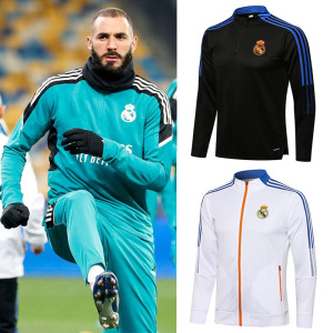 皇马外套21-22足球长袖半拉链训练服出场队服儿童球衣夹克连帽衫