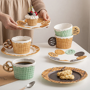 韩式ins陶瓷水杯咖啡杯马克杯饼干造型盘早餐盘下午茶点心甜品盘