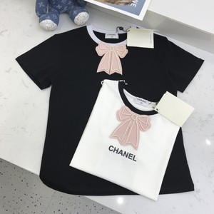 chanel/香奈儿22早春新款字母logo花领结装饰时尚百搭女士短袖t恤