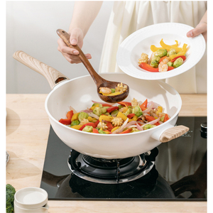 欧式轻奢陶瓷炒锅不粘锅家用无油烟白色炒菜锅电磁炉燃气灶通用