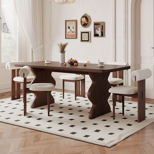 法式复古全实木餐桌2024新款家庭美式侘寂中古风高端奶油系长方形
