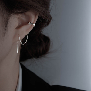 s925纯银耳夹耳线一体式养耳洞耳线女长款耳环2022年新款潮耳链潮