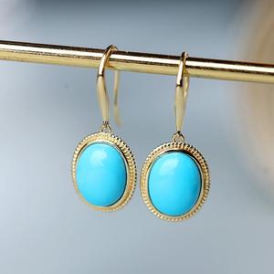 绿松石耳环美国睡美人松石s925纯银古法金镶嵌绿松石耳环