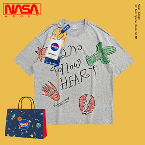 nasa官网联名短袖t恤男女潮牌情侣装宽松纯棉趣味涂鸦半袖打底衫