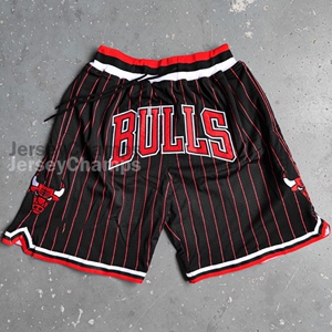 公牛短裤复古红条纹黑色bulls刺绣罗德曼罗斯嘻哈联名篮球短裤