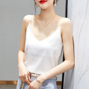 白色真丝吊带女夏外穿性感v领桑蚕丝小背心西服西装内搭打底上衣