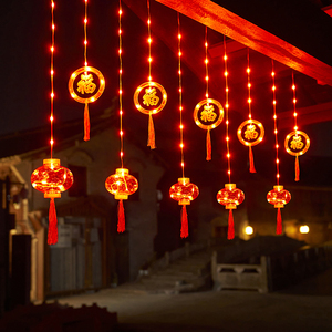 元宵灯笼挂件小红灯笼福字太阳能阳台装饰灯彩灯闪灯春节过年布置