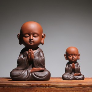 陶瓷大号沙弥办公室坐佛禅意祈福小和尚工艺品紫砂玄关装饰摆件