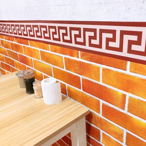 3d墙纸自粘饭店墙围壁纸防水防潮砖纹腰线贴纸面馆火锅店走廊墙裙