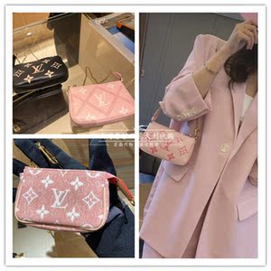 lv/路易威登新款mini pochette牛皮链条粉麻将单肩手提女包m80501
