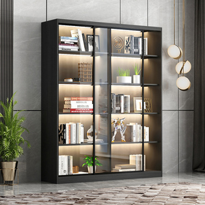 推拉门书柜落地书厨整墙书架现代简约组合移门展示柜储物柜玻璃柜