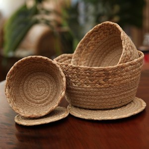 成品制品日式家居葫芦草棉麻绳手工草编加隔热茶垫桌垫子盘杯餐垫