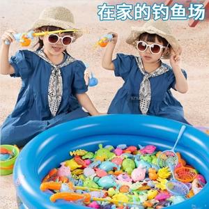 儿童磁性钓鱼玩具套装鱼竿捞鱼池家庭小孩摆摊夜市戏水益智玩具