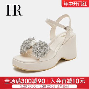 HR赫莲娜女鞋子2024年夏季新款休闲绝美高跟厚底水钻方头外穿凉鞋
