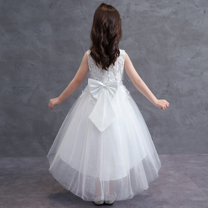 白色儿童婚纱礼服公主裙春款童装2024复古欧美无袖高腰蓬蓬连衣裙