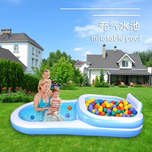 新款大型家用充气游泳池双层塑料靠背户外水池儿童玩具波波球池子