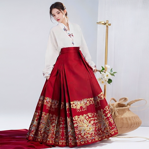新中式国风翠羽汉服上衣红色马面裙新款大码女装胖mm日常可穿套装