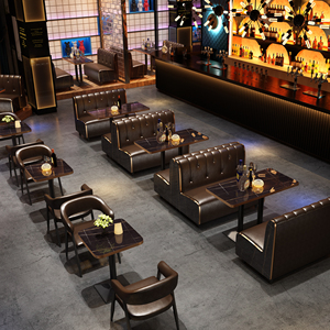 复古工业风酒吧音乐清吧卡座休闲咖啡餐厅沙发奶茶烧烤火锅店桌椅