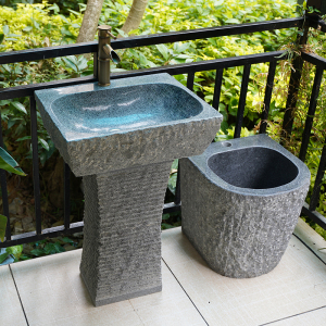 庭院天然户外石头洗手盆一体小型洗手池花园景区酒店立柱盆洗手台