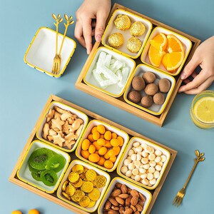 九宫格托盘网红陶瓷零食糖果盘小菜碟水果拼盘客厅创意小吃盘