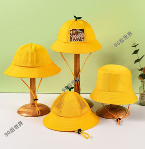夏季儿童小黄帽幼儿园帽子印logo遮阳防嗮黄色帽小学生渔夫帽定制