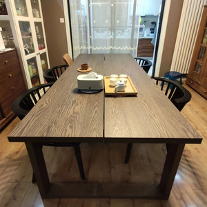 现代简约大板办公会议桌白蜡木纯实木餐桌客厅长方形饭桌莫比恩桌