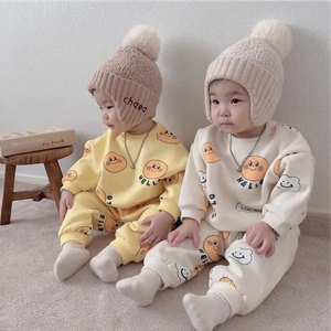 婴儿衣服春秋冬款薄绒加厚套装男女宝宝卫衣卫裤两件套韩版童装潮