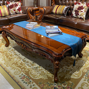 欧式客厅长方形茶几电视柜美式钢琴烤漆古典会所红棕色别墅家具