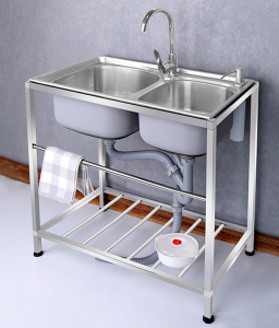 简易洗手盆可移动租房不锈钢洗菜盆双槽带支架家用厨房洗碗槽水槽