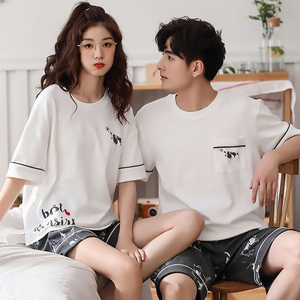 情侣装睡衣夏白色