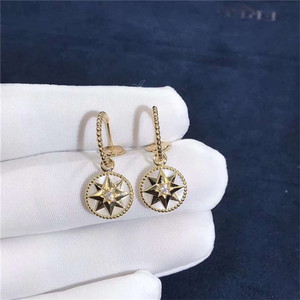 dior/迪奥罗盘耳环18k玫瑰金白金镶钻满钻白贝母 八芒星耳钉女