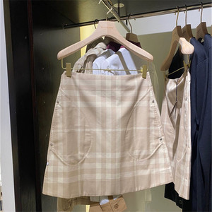 代购正品Burberry/巴宝莉春夏格纹格子拼色棉显瘦A字半身裙短裙女