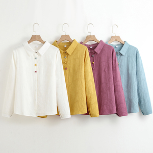 无印良品 muji 日系女装棉麻提花衬衫纯色长袖亚麻衬衣上衣