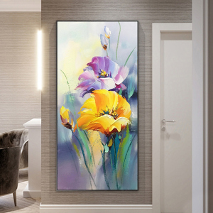 纯手绘油画客厅玄关装饰画现代简约抽象黄色花卉肌理画丙烯画挂画