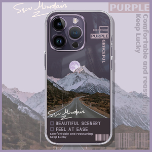 暗紫色雪山iPhone15pro手机壳13适用苹果14promax透明11艺术12欧美8plus超薄7软se3个性xr新款6创意50华为p60