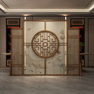 新中式实木屏风隔断茶室客厅简约现代创意入户玄关遮挡格栅座屏
