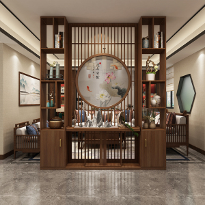 新中式正对大门玄关入户屏风隔断客厅进门遮挡餐厅实木家用隔断柜