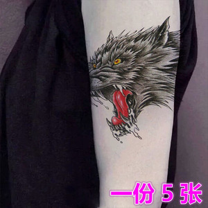 滴血狼头纹身贴胸前狼头彩色大图男女花臂防水刺青贴纸仿真持久