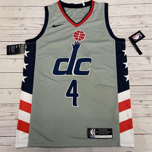 奇才队 威斯布鲁克球衣4号 威少篮球服城市版灰白深蓝色 球裤芯片