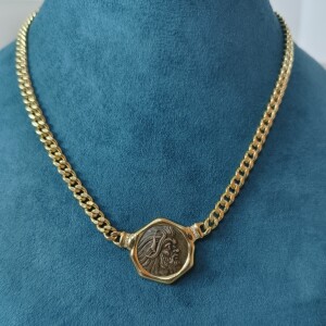 000人付款淘宝18k金古币项链希腊罗马银币古董币雅典娜大力神吊坠镶嵌