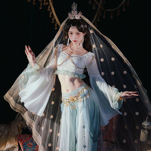 敦煌飞天玉蕊姬异域风情西域服装汉元素坦领上衣绣花灯笼裤女套装