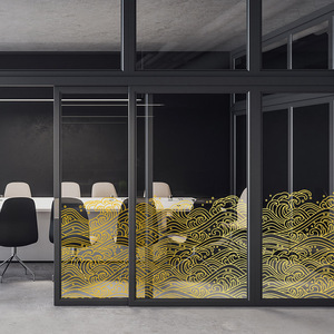 新国潮东海波浪纹玻璃门防撞装饰贴膜办公室隔断酒店橱窗美化中式